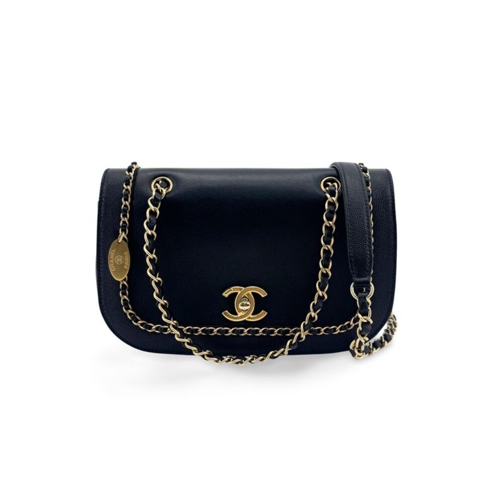 Chanel Flap With Chain Leather Black Calfskin Handbag